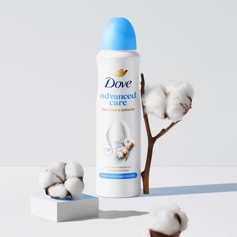 Dove Advanced Care Fresh Cotton and Sea Minerals antiperspirant sprej 150 ml