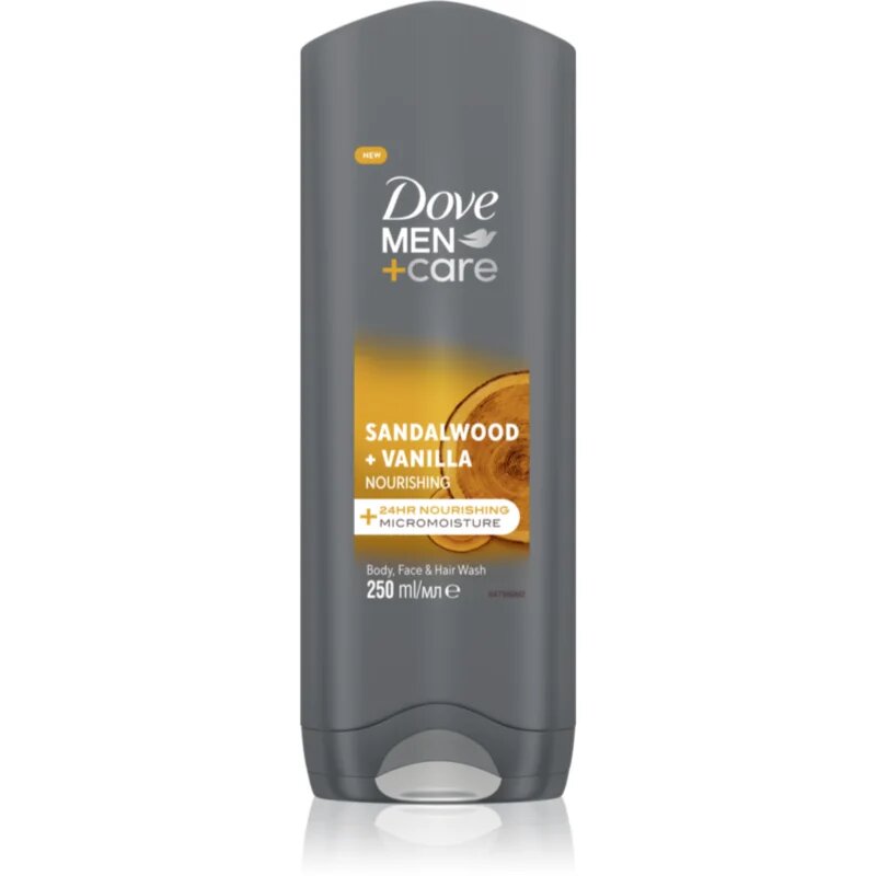 Dove Men+Care Sandalwood&Vanilla sprchový gel na obličej tělo a vlasy pro muže 250 ml