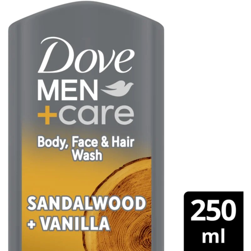 Dove Men+Care Sandalwood&Vanilla sprchový gel na obličej tělo a vlasy pro muže 250 ml