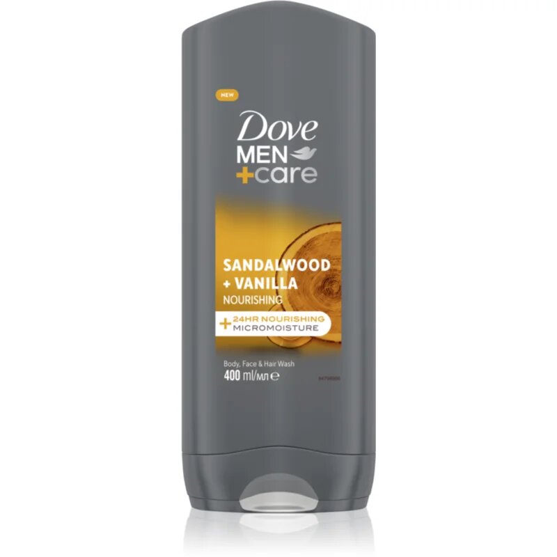 Dove Men+Care Sandalwood&Vanilla sprchový gel na obličej tělo a vlasy pro muže 400 ml