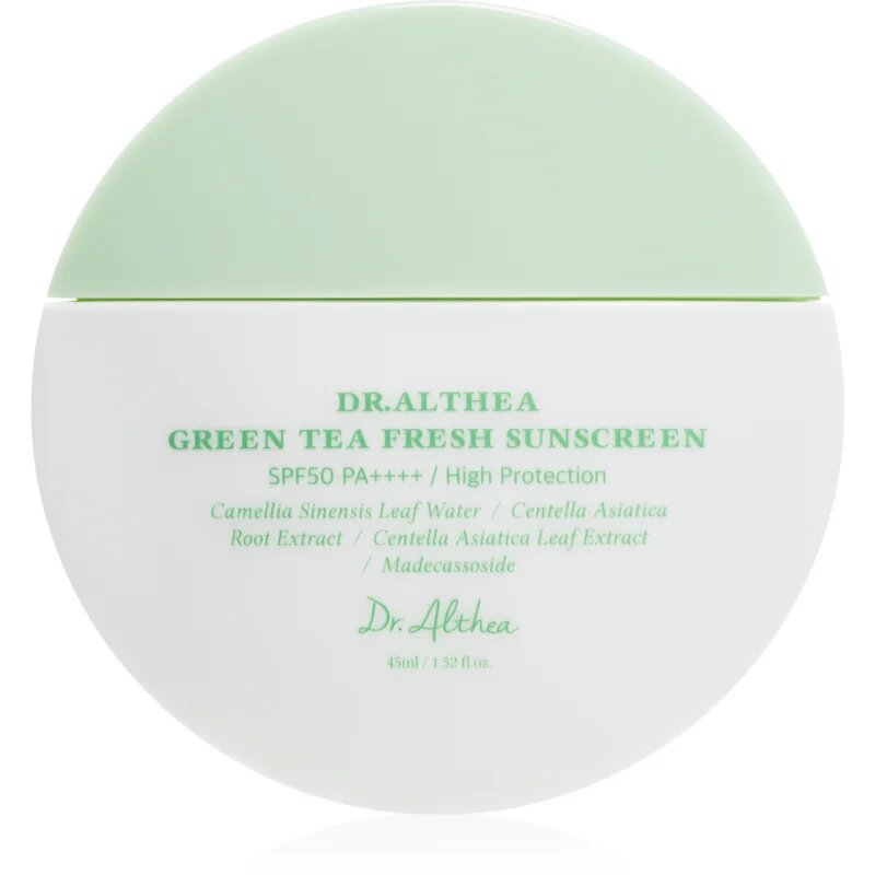 Dr. Althea Green Tea Fresh Sunscreen opalovací krém na obličej se zklidňujícím účinkem SPF 50+ 45 ml