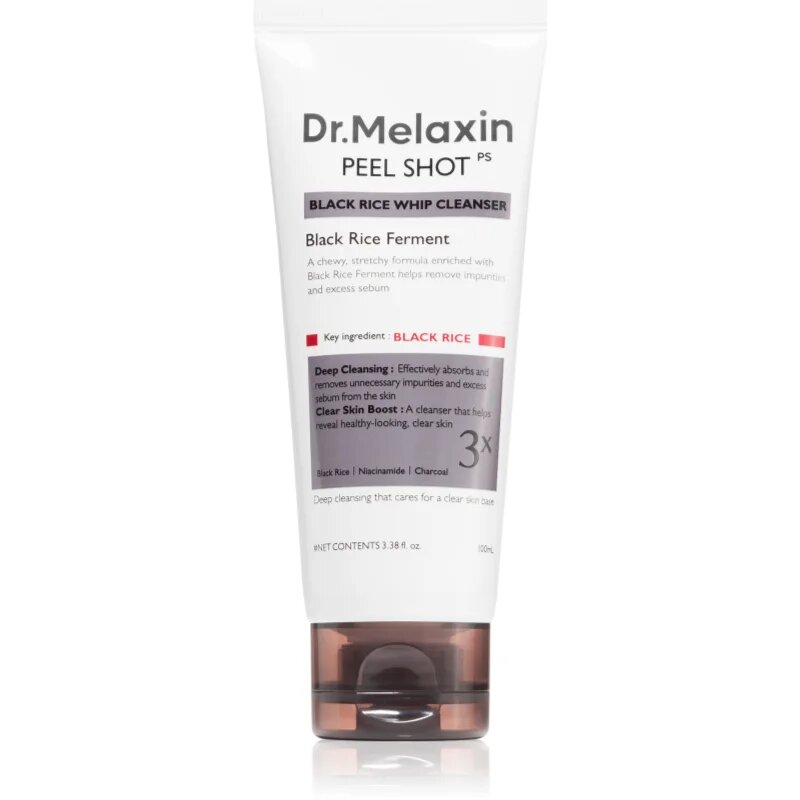 Dr. Melaxin Peel Shot Black Rice Whip Cleanser exfoliační čisticí pěna pro rozjasnění a vyhlazení pleti 100 ml
