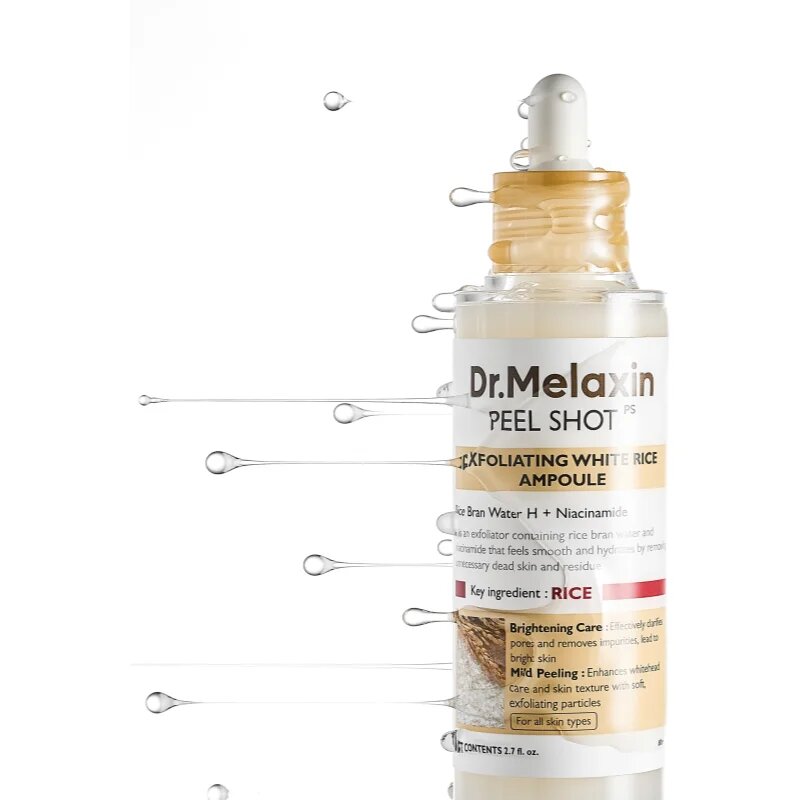Dr. Melaxin Peel Shot Exfoliating White Rice Ampoule exfoliační peelingové sérum pro rozjasnění a vyhlazení pleti 80 ml