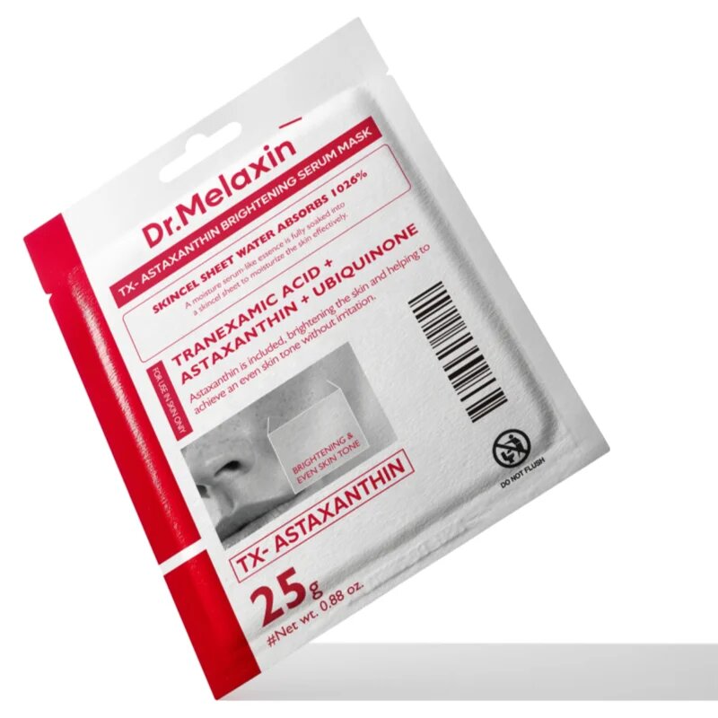 Dr. Melaxin TX Astaxanthin Brightening Serum Mask rozjasňující plátýnková maska pro sjednocení barevného tónu pleti 5x25 g