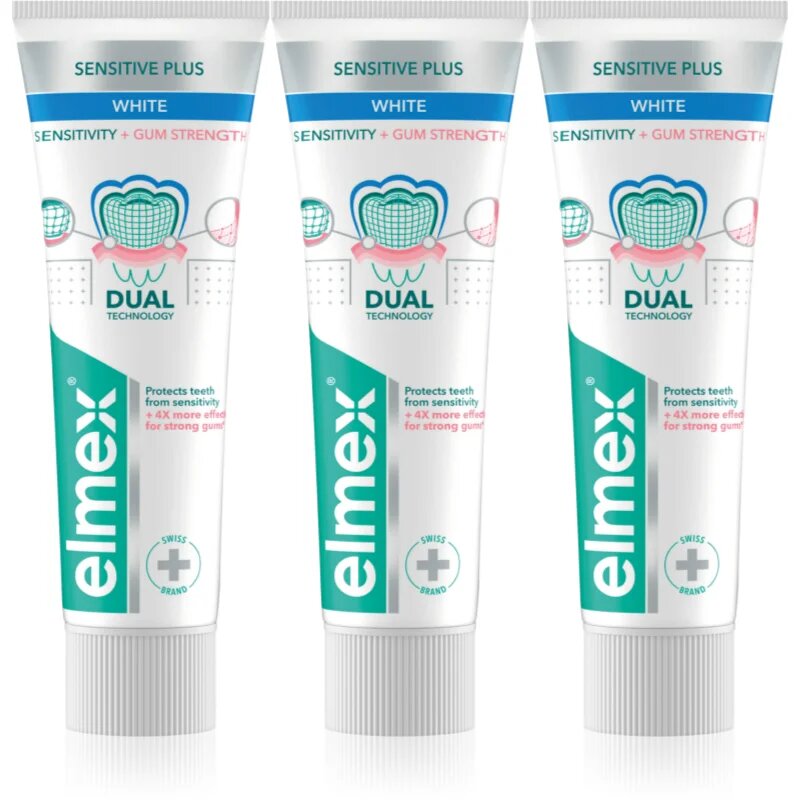 Elmex Sensitivity + Gum Strenght Whitening zubní pasta pro citlivé zuby 3x75 ml