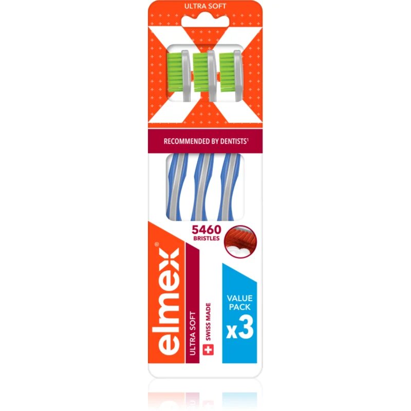 Elmex Swiss Made zubní kartáčky ultra soft Yellow + Blue + White 3 ks