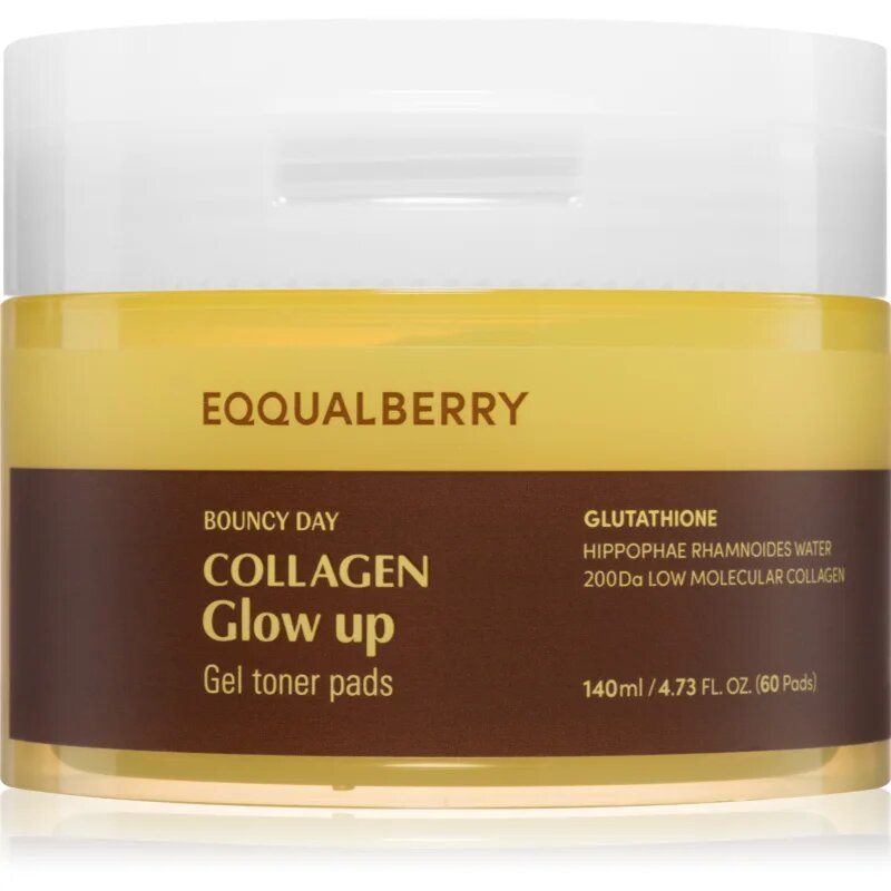 EQQUALBERRY Collagen Glow Up Gel Toner Pads tonizační polštářky pro rozjasnění pleti 60 ks