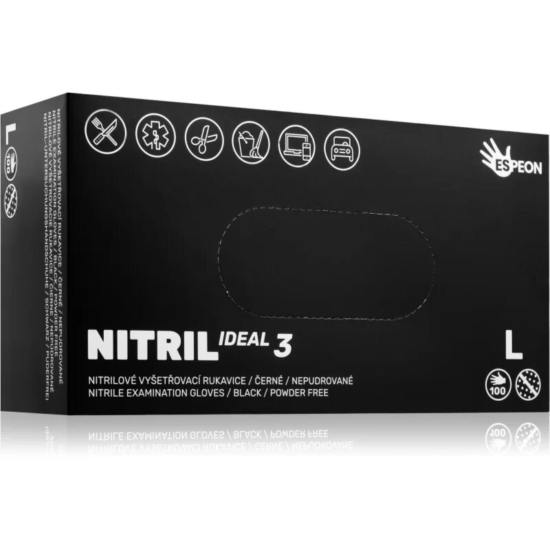 Espeon Nitril Ideal3 Black nitrilové nepudrované rukavice velikost L 100 ks