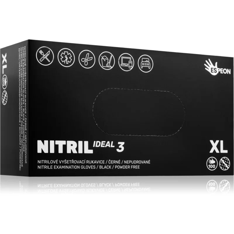 Espeon Nitril Ideal3 Black nitrilové nepudrované rukavice velikost XL 100 ks
