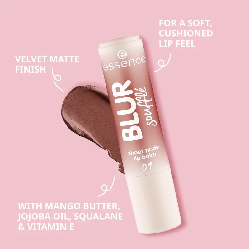 essence Blur Soufflé tónovací balzám na rty s matným efektem odstín 02 Nude Peach 3 g
