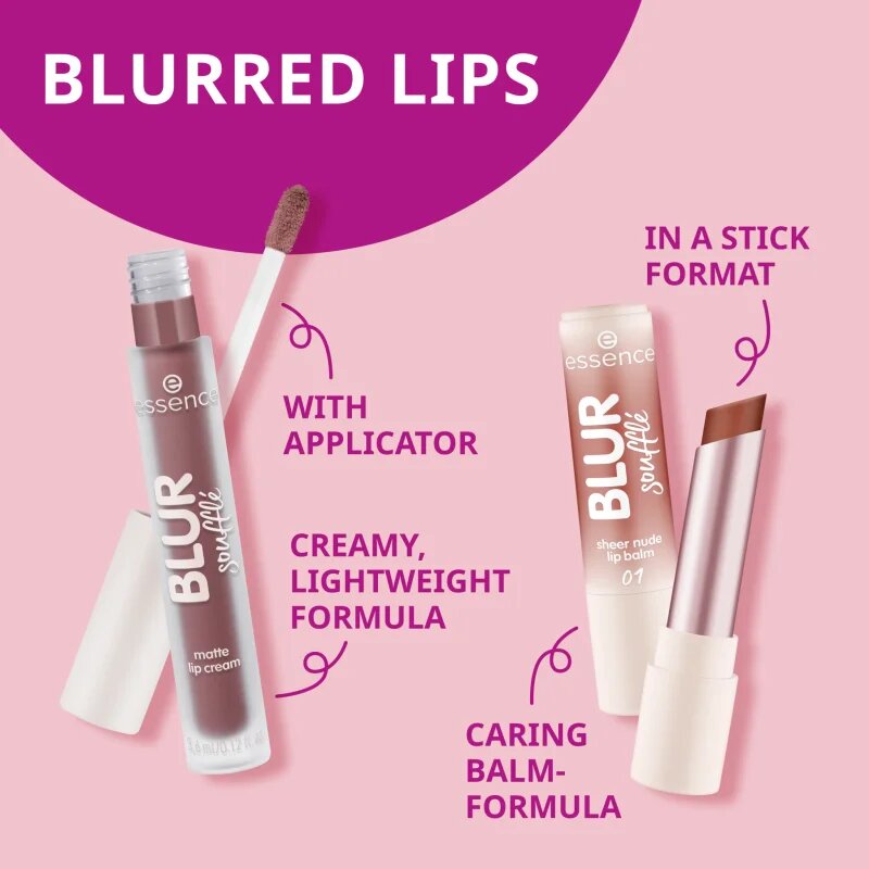 essence Blur Soufflé tónovací balzám na rty s matným efektem odstín 02 Nude Peach 3 g