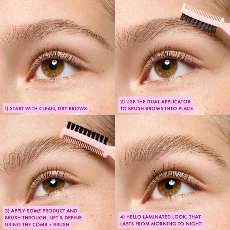 essence Brow Lift & Freeze transparentní gel na obočí odstín 04 Dark Brown 7 ml