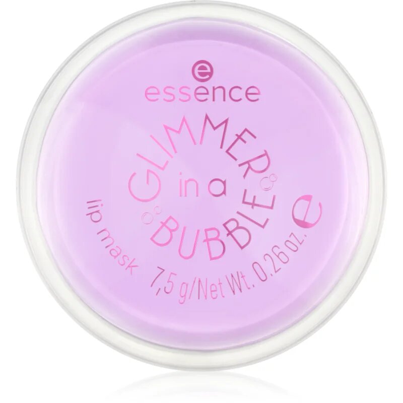 essence GLIMMER IN A BUBBLE hydratační maska na rty se třpytkami odstín 01 Kiss In A Bubble 7.5 g