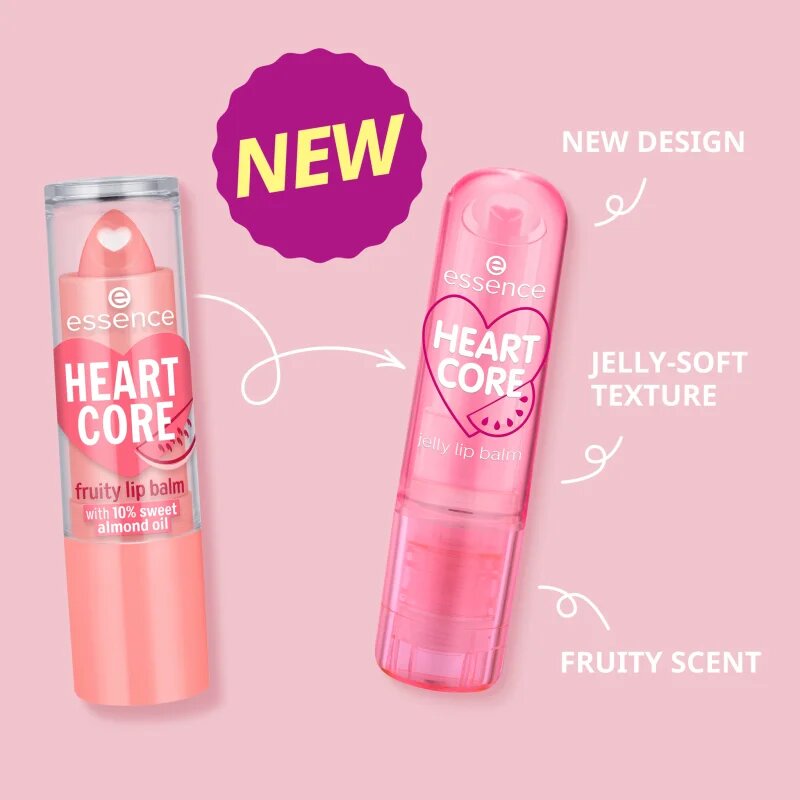 essence HEART CORE tónovací balzám na rty s leskem odstín 01 Cha-Cha Cherry 3 g