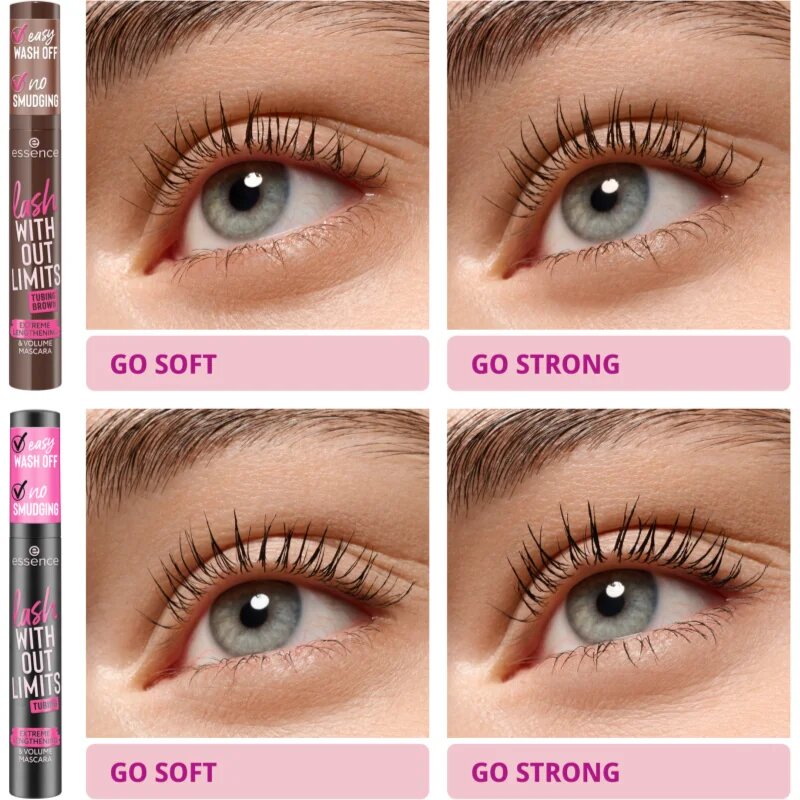 essence lash WITHOUT LIMITS TUBING objemová a prodlužující řasenka odstín 05 Faux Real 13 ml