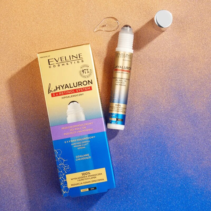 Eveline Cosmetics Bio Hyaluron 3x Retinol System chladivý oční roll-on proti vráskám a tmavým kruhům 15 ml