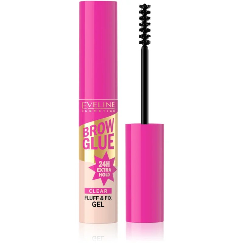 Eveline Cosmetics Brow Glue Fluff & Fix Gel dlouhotrvající gel na obočí odstín Transparent 6 ml