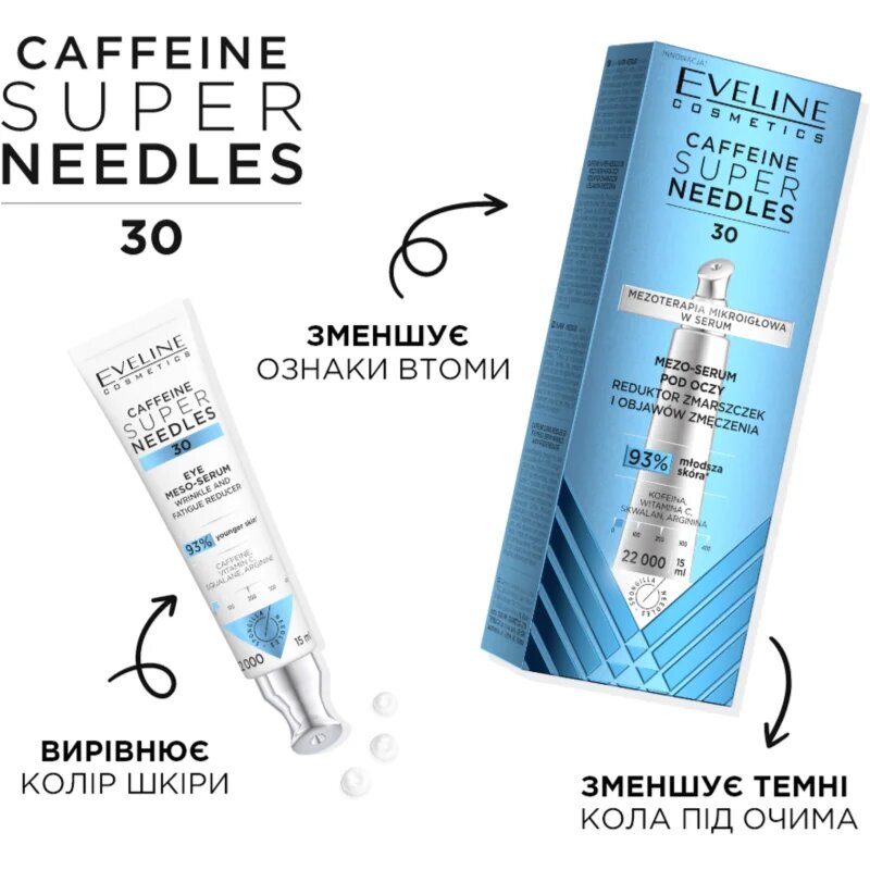 Eveline Cosmetics Caffeine Super Needles 30 sérum na oční okolí proti vráskám 15 ml