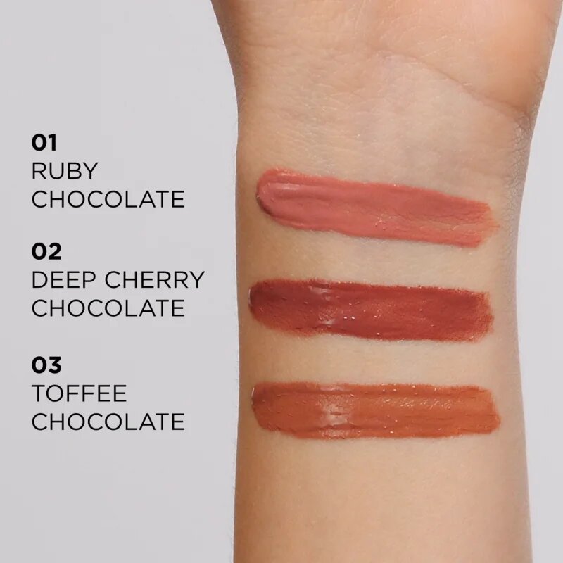 Eveline Cosmetics Choco Glamour hydratační lesklá rtěnka odstín 01 Ruby Chocolate 45 ml