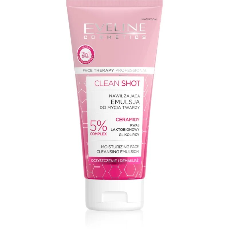Eveline Cosmetics Clean Shot 5% Ceramidy Complex intenzivně hydratační mycí emulze 150 ml