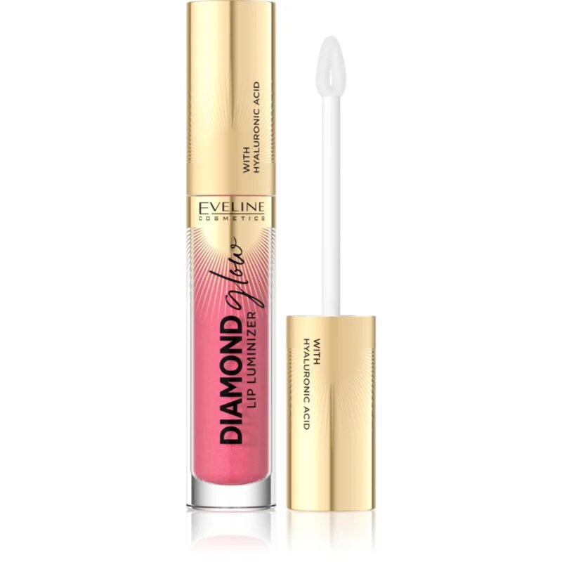 Eveline Cosmetics Diamond Glow třpytivý lesk na rty s kyselinou hyaluronovou odstín 09 Peach Dream 4.5 ml