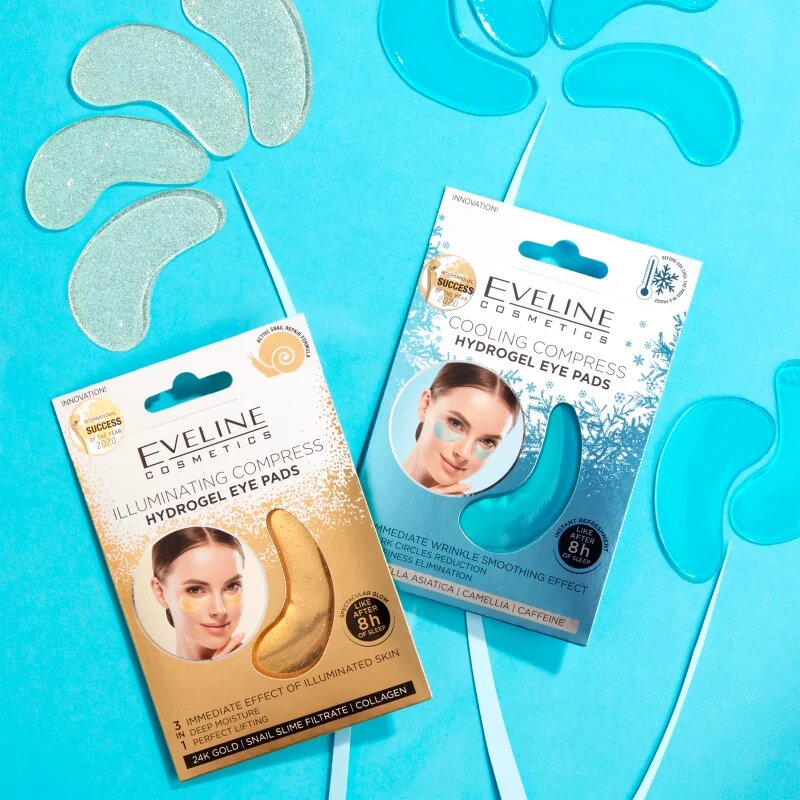 Eveline Cosmetics Gold Illuminating Compress hydrogelová maska na oční okolí se šnečím extraktem 2 ks