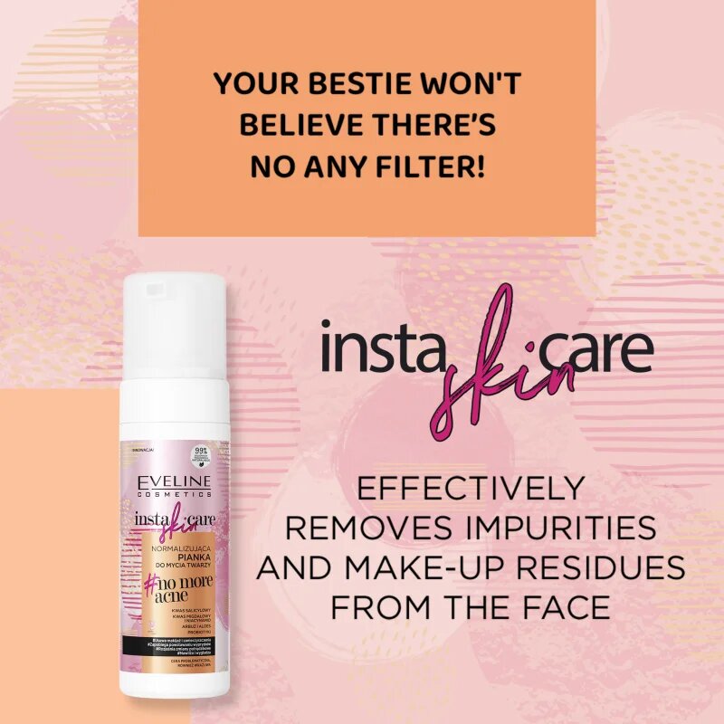 Eveline Cosmetics Insta Skin Care no more acne čisticí pěna na obličej 150 ml