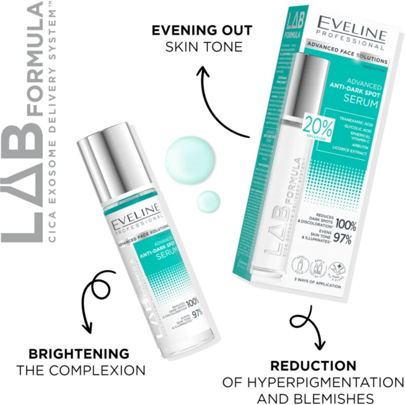 Eveline Cosmetics LAB Formula 20% Solution sjednocující péče pro pleť s hyperpigmentací 30 ml