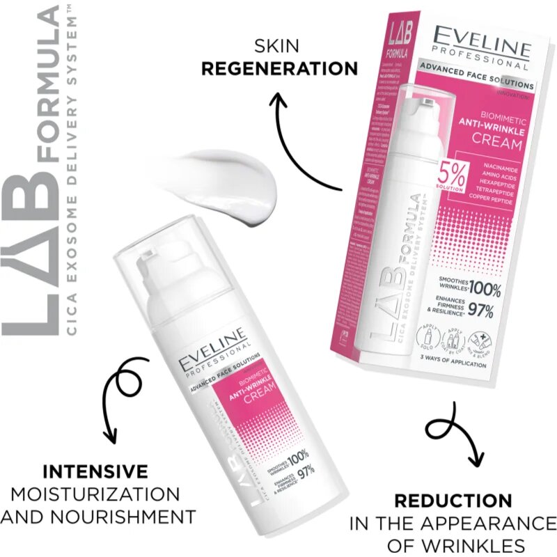 Eveline Cosmetics LAB Formula 5% Solution zklidňující biomimetický krém proti vráskám 50 ml