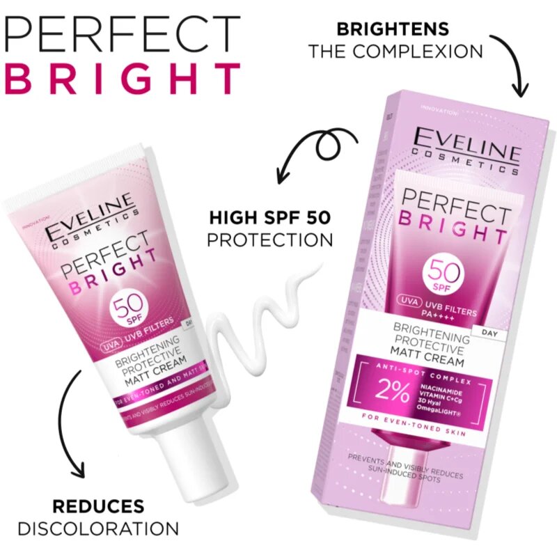 Eveline Cosmetics Perfect Bright SPF 50 ochranný matující krém na obličej SPF 50 30 ml