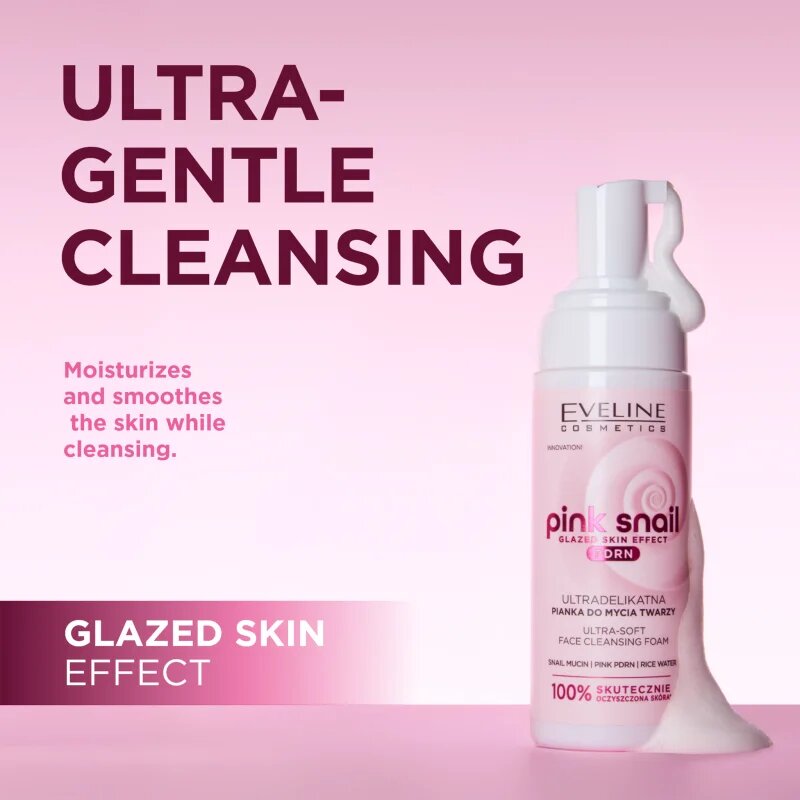 Eveline Cosmetics Pink Snail Glazed Skin Effect jemná čisticí pěna na obličej 150 ml