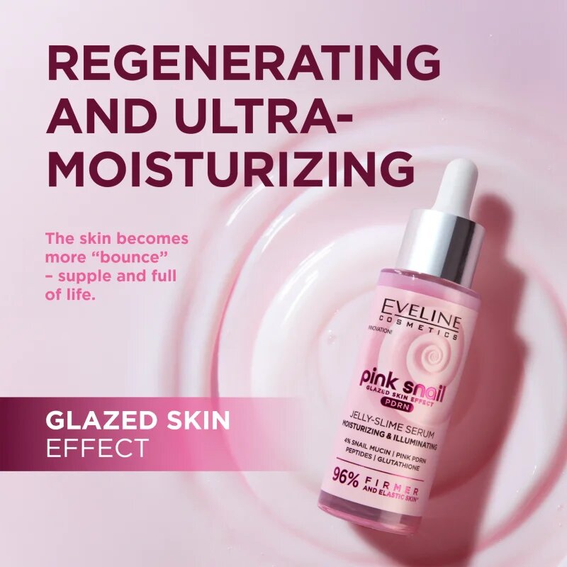 Eveline Cosmetics Pink Snail Glazed Skin Effect rozjasňující sérum na obličej 30 ml
