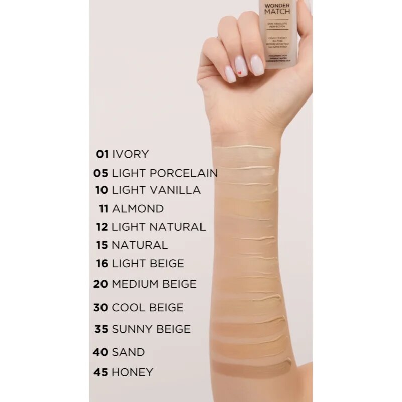 Eveline Cosmetics Wonder Match dlouhotrvající tekutý make-up s kyselinou hyaluronovou odstín 15 Natural 30 ml
