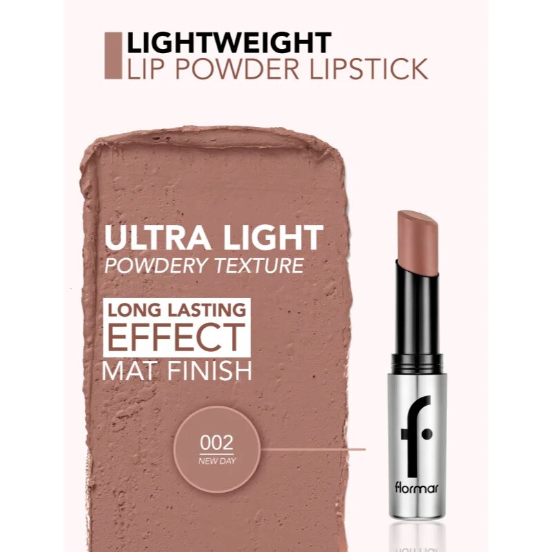 flormar Lightweight Lip Powder Lipstick dlouhotrvající rtěnka s matným efektem odstín 002 New Day 3 g