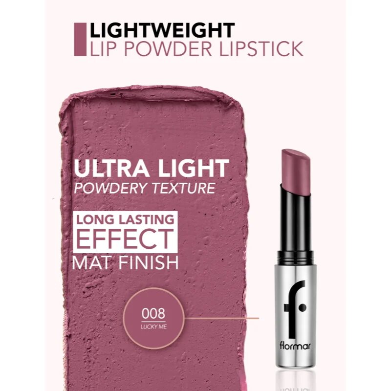 flormar Lightweight Lip Powder Lipstick dlouhotrvající rtěnka s matným efektem odstín 008 Lucky Me 3 g