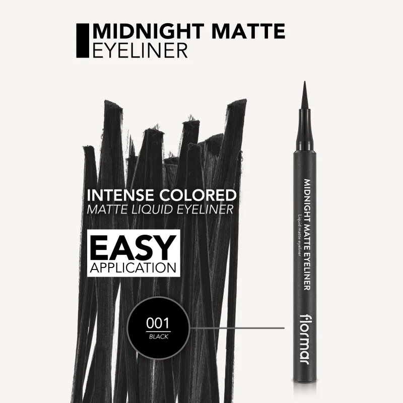 flormar Midnight Matte Eyeliner linka na oči ve fixu s matným efektem odstín 01 Black 12 ml