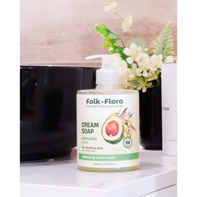 Folk & Flora Avocado & Olive tekuté mýdlo pro citlivou pokožku 500 ml