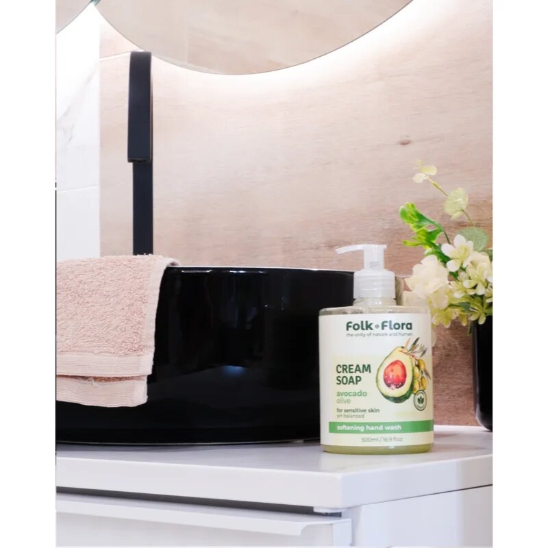 Folk & Flora Avocado & Olive tekuté mýdlo pro citlivou pokožku 500 ml