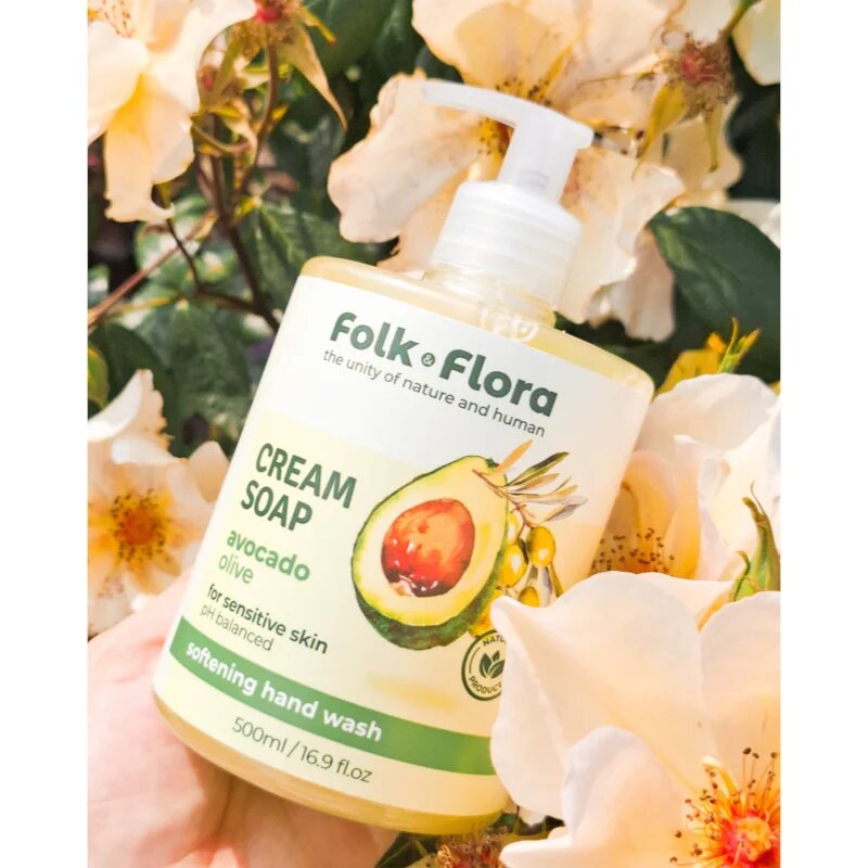 Folk & Flora Avocado & Olive tekuté mýdlo pro citlivou pokožku 500 ml