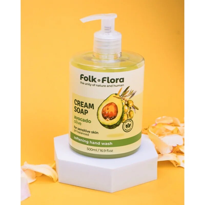 Folk & Flora Avocado & Olive tekuté mýdlo pro citlivou pokožku 500 ml