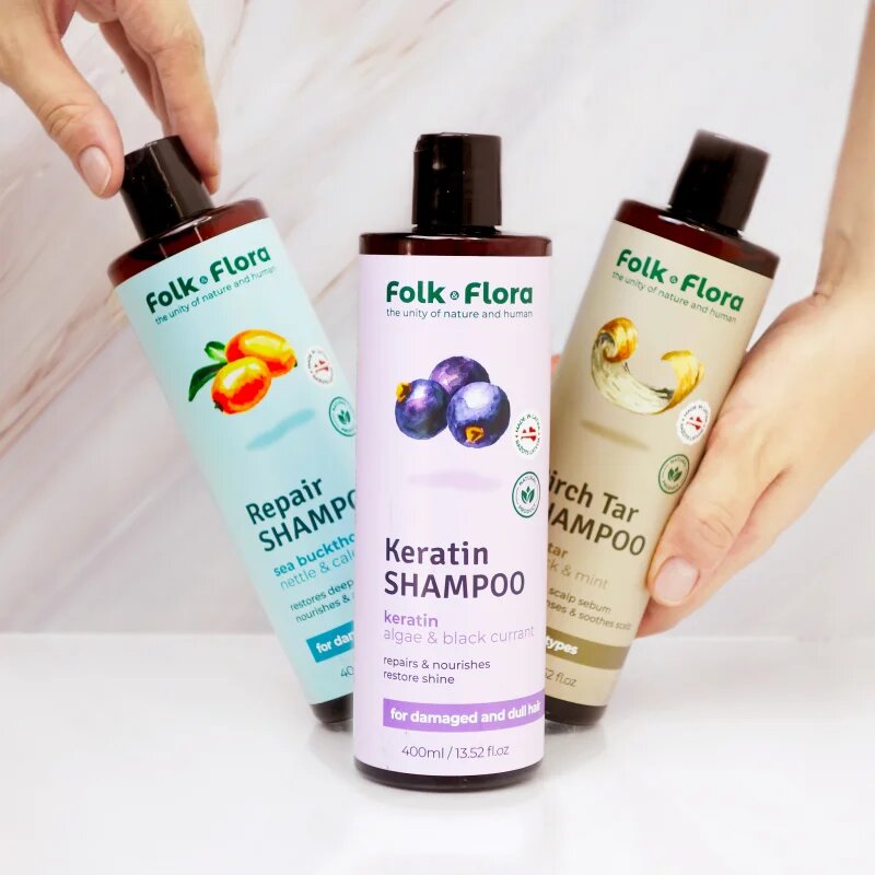 Folk & Flora Birch Tar hluboce čisticí šampon pro suchou a svědící pokožku 400 ml