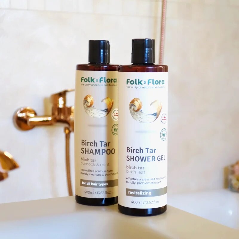 Folk & Flora Birch Tar vyživující sprchový gel 400 ml