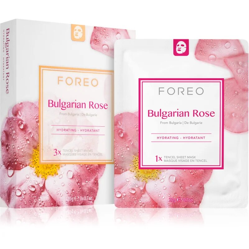 FOREO Farm to Face Sheet Mask Bulgarian Rose hydratační plátýnková maska 3x20 ml