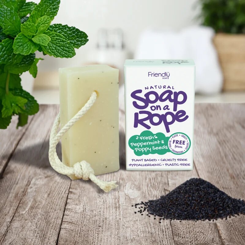 Friendly Soap Soap on a Rope Peppermint & Poppy Seeds přírodní mýdlo na šňůrce 95 g