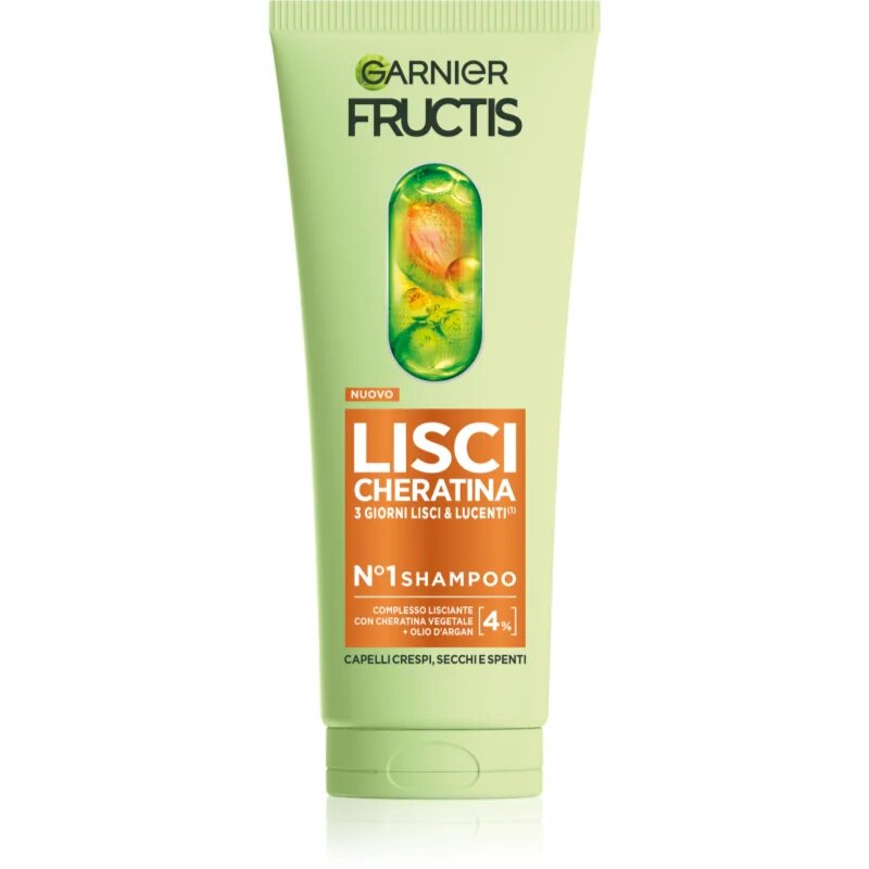 Garnier Fructis Lisci Cheratina výživný šampon pro lesk a hebkost vlasů 200 ml