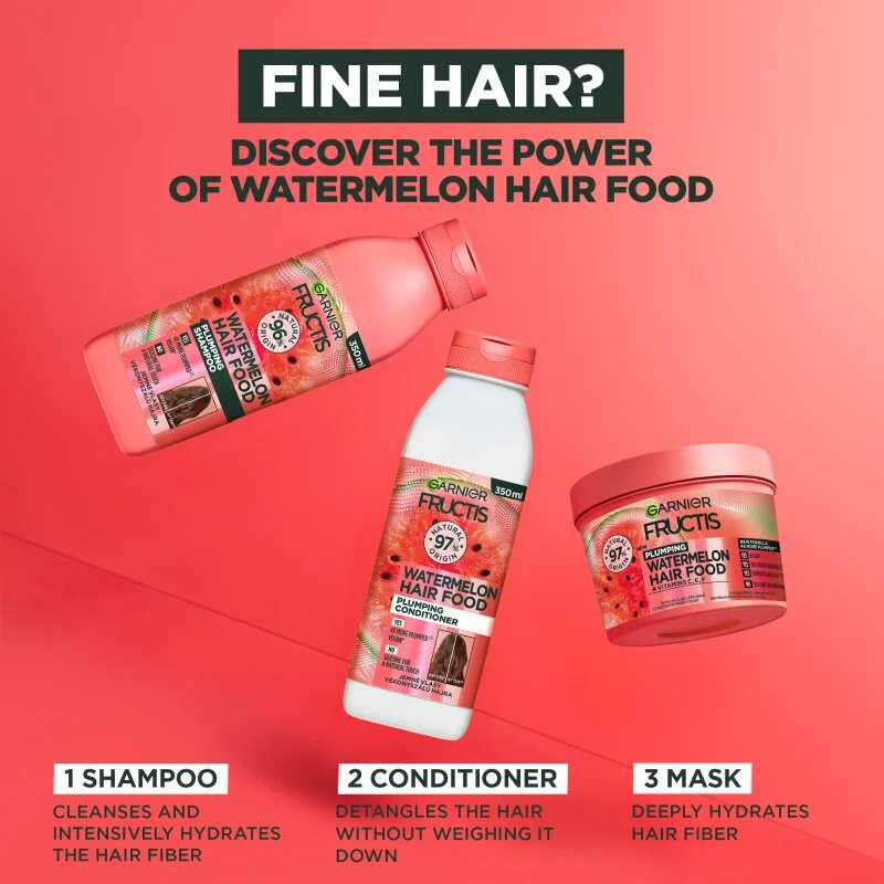Garnier Fructis Watermelon Hair Food maska pro jemné a zplihlé vlasy 390 ml