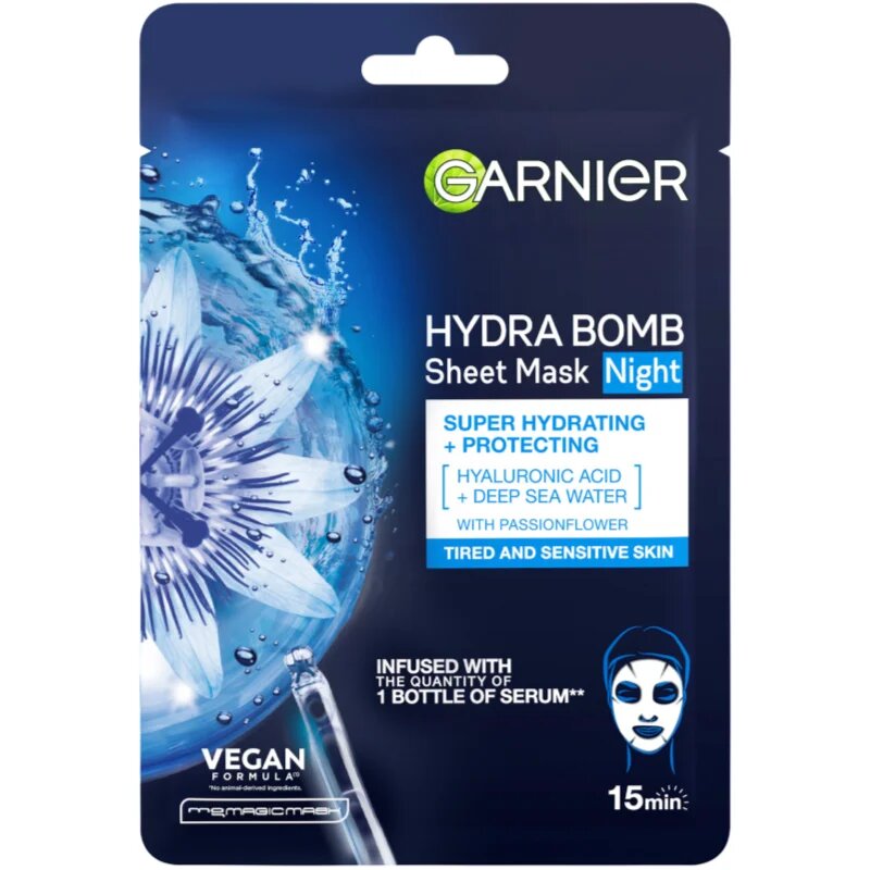 Garnier Textil Masks Hydra Bomb hydratační plátýnková maska na noc 28 g