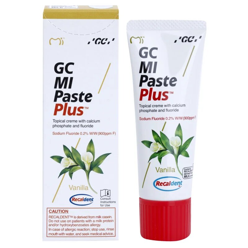 GC MI Paste Plus remineralizační ochranný krém pro citlivé zuby s fluoridem příchuť Vanilla 35 ml