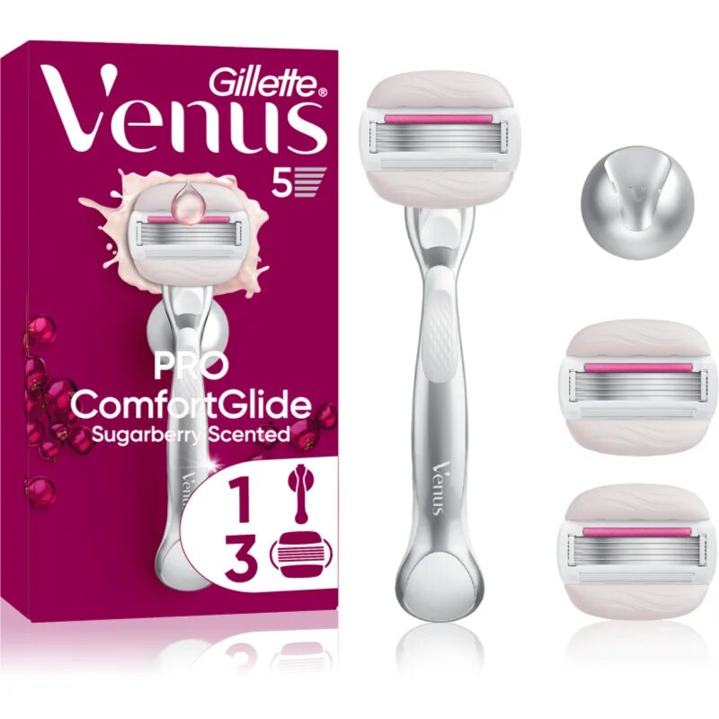 Gillette Venus PRO ComfortGlide Sugarberry dámský holicí strojek s držákem do sprchy + náhradní břity