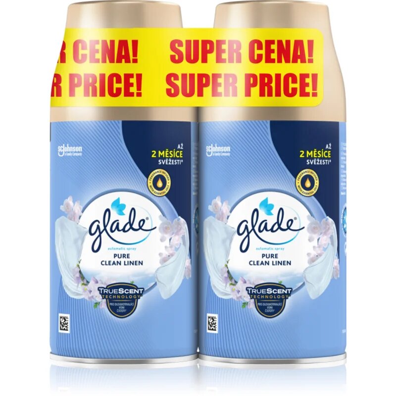 Glade Pure Clean Linen automatický osvěžovač vzduchu – náhradní náplň 2x269 ml